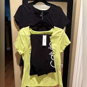 Calvin Klein Black Bike Shorts with Neon Green Waist and 2 Matching Stretch Tees